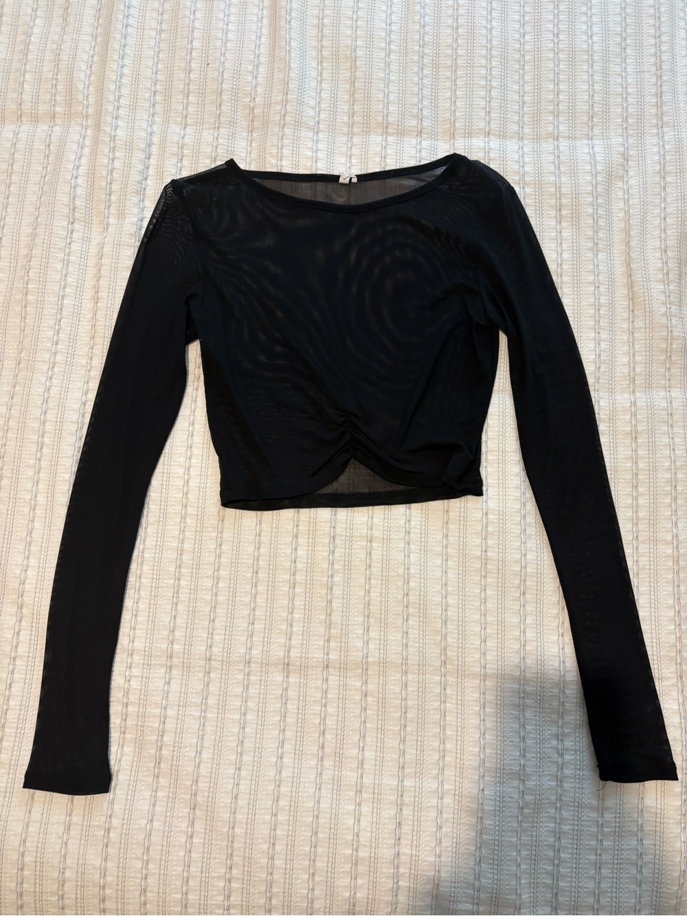 Urban Outfitters Black Mesh Long-Sleeve Cropped Ruched Top Size M